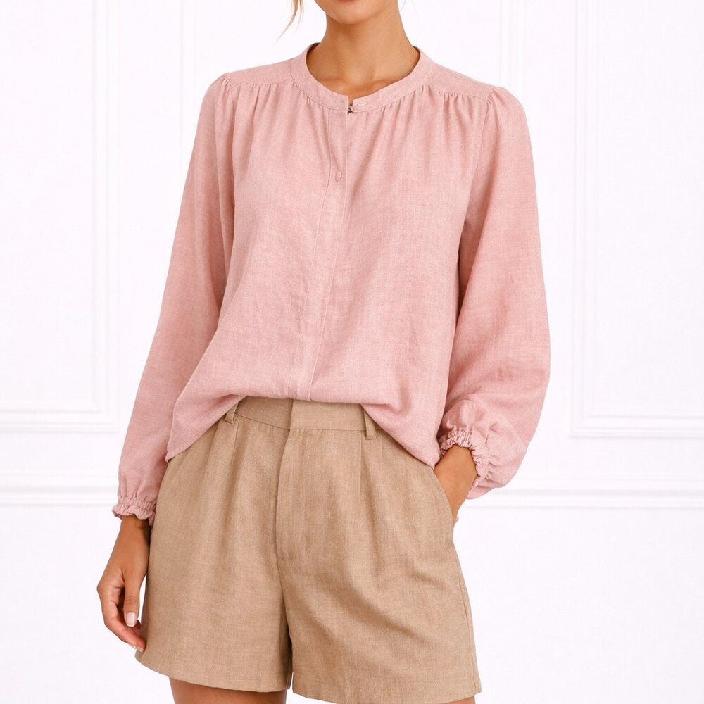 Francesca Bettini Linen blend Italy Pink Blousy Long Sleeve Shirt Lagenlook